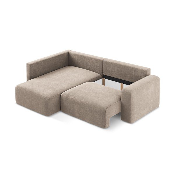 Beżowy rozkładany/ze schowkiem narożnik z tkaniny szenilowej (lewostronny/w kształcie litery L) Kona – Makamii-image-4
