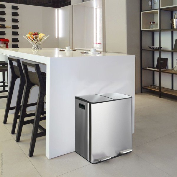 Stalowy kosz na śmieci 2x20 l do segregacji odpadów/z pedałem w kolorze matowego srebra   Aliya – Spirella-image-1