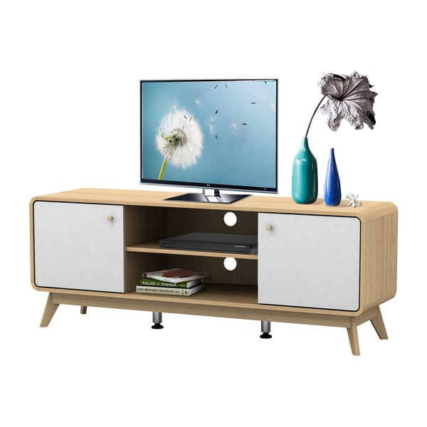 Biało-naturalna szafka pod TV w dekorze dębu 140x53 cm Caitlin – Støraa-image-3