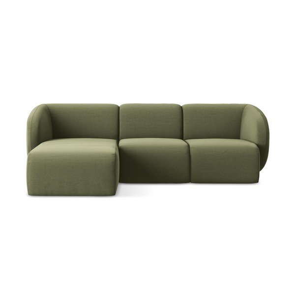 Zielony aksamitny narożnik (lewostronny/z szezlongiem) Lani – Makamii