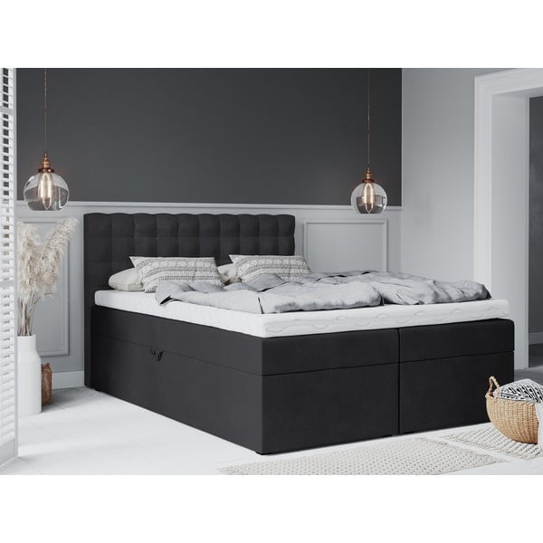 Ciemnoszare łóżko boxspring ze schowkiem 180x200 cm Jade – Mazzini Beds-image-4