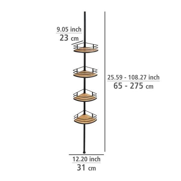 Narożna bambusowa półka łazienkowa w kolorze matowej czerni/naturalna teleskopowa Dolcedo – Wenko-image-4