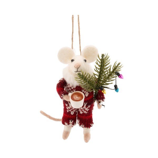 Tekstylna ozdoba świąteczna 9 cm Mouse with Coffee – Sass & Belle