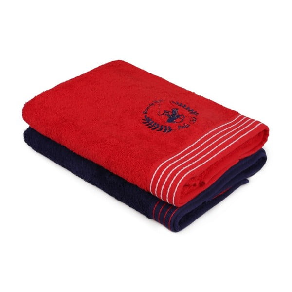 Zestaw czerwonego i ciemnoniebieskiego ręcznika kąpielowego Beverly Hills Polo Club Horses, 140x70 cm