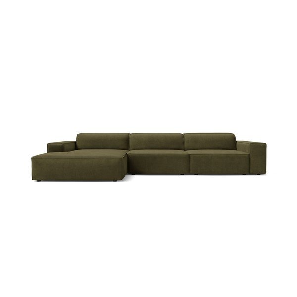 Aksamitny narożnik modułowy (lewostronny/z szezlongiem) w kolorze khaki Jodie – Micadoni -image-2