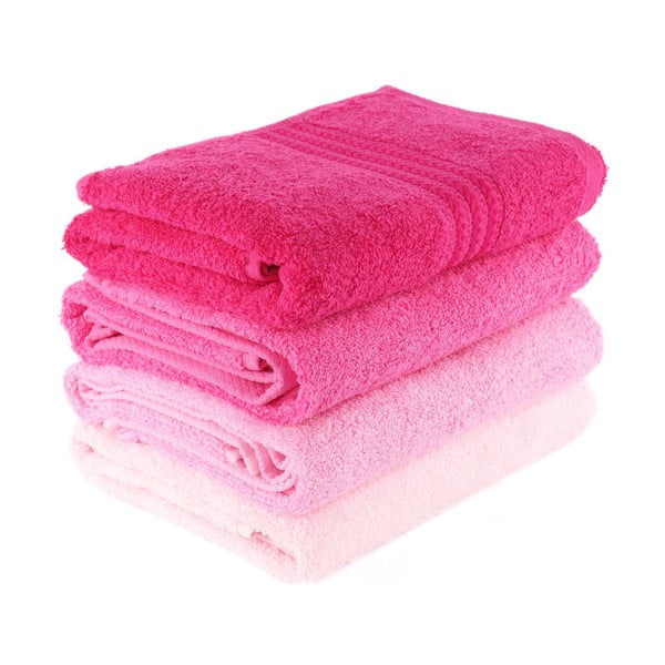 Zestaw 4 różowych ręczników Foutastic, 50x90 cm-image-1
