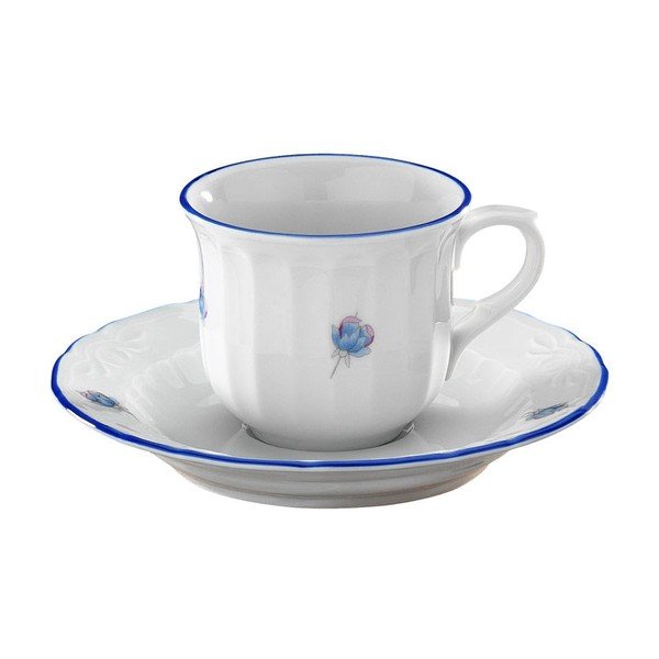 Zestaw 6 porcelanowych filiżanek z podstawką Waves Lina, 80 ml