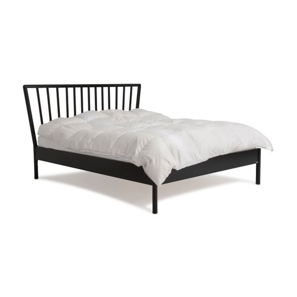 Czarne łóżko wykonane ręcznie z litego drewna brzozowego Kiteen Melodia, 160x200 cm