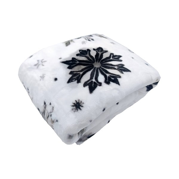 Biały koc ze świątecznym motywem z mikropluszu 150x200 cm Nord Flake – My House-image-1