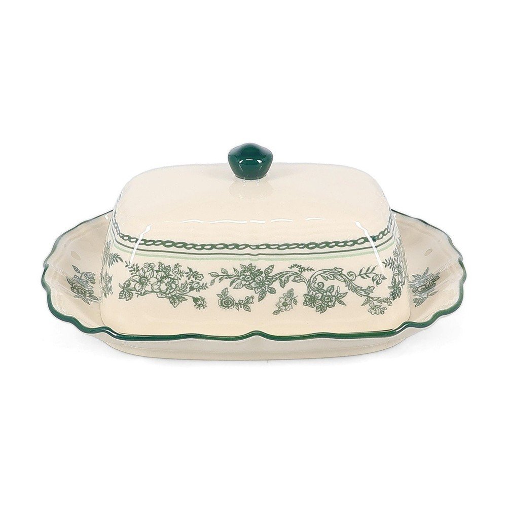 Zielona/w kolorze kości słoniowej porcelanowa maselniczka Cyril – S|P Collection