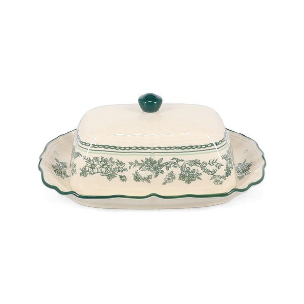 Zielona/w kolorze kości słoniowej porcelanowa maselniczka Cyril – S|P Collection