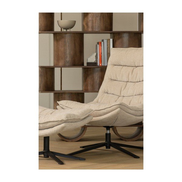 Obrotowy fotel z podnóżkiem z tkaniny szenilowej w naturalnym kolorze Kube – WOOOD-image-1