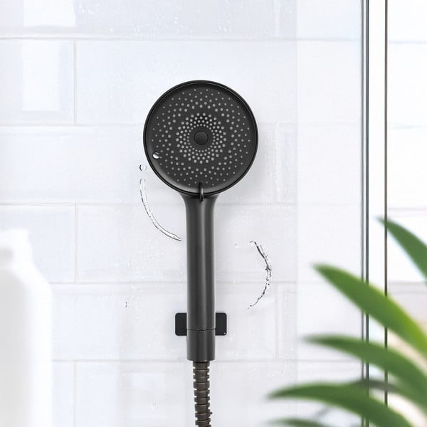 Plastikowa słuchawka prysznicowa w kolorze matowej czerni ø 12 cm Softwater – Wenko-image-1