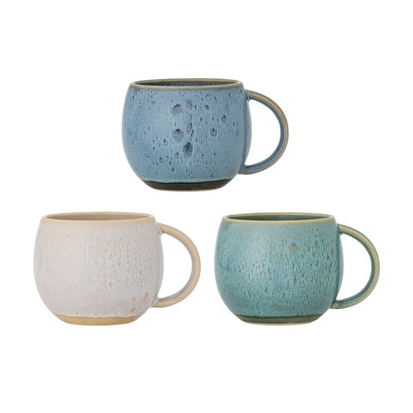 Niebiesko-kremowe kamionkowe kubki zestaw 3 szt. 420 ml Harriet – Bloomingville