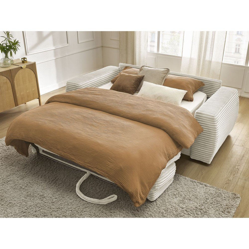 Beżowa sztruksowa rozkładana sofa do spania 220 cm Hugo – Bobochic Paris (zdjęcie 3)