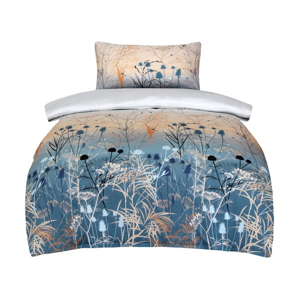 Niebiesko-beżowa pościel jednoosobowa z satyny bawełnianej 140x200 cm Herbal – My House