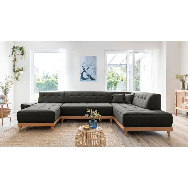 Ciemnoszara rozkładana sofa w kształcie litery "U" Miuform Dazzling Daisy, prawostronna-image-1