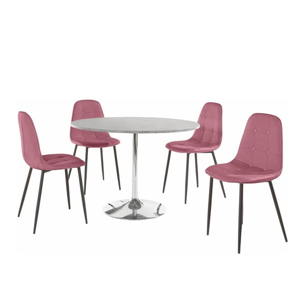 Zestaw okrągłego stołu i 4 różowych krzeseł Støraa Terri Concrete