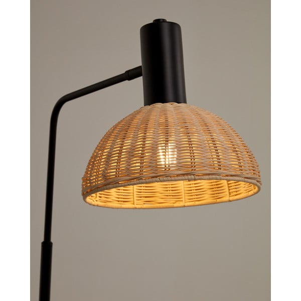 Czarno-naturalna lampa stojąca z rattanowym kloszem (wys. 157 cm) Damila – Kave Home-image-2