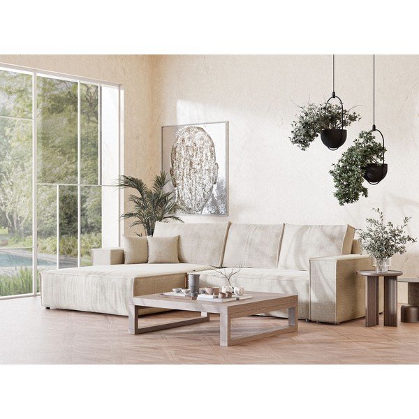 Kremowy rozkładany/ze schowkiem narożnik z tkaniny szenilowej (lewostronny/z szezlongiem) Maze – Maison de Rêve-image-1