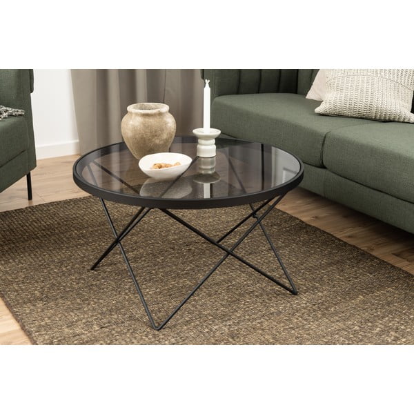 Czarny stolik ze szklanym blatem ø 80 cm Cuxton – Actona-image-1