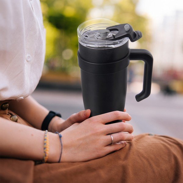 Czarny kubek termiczny ze słomką 1,2 l Termo – Orion-image-1
