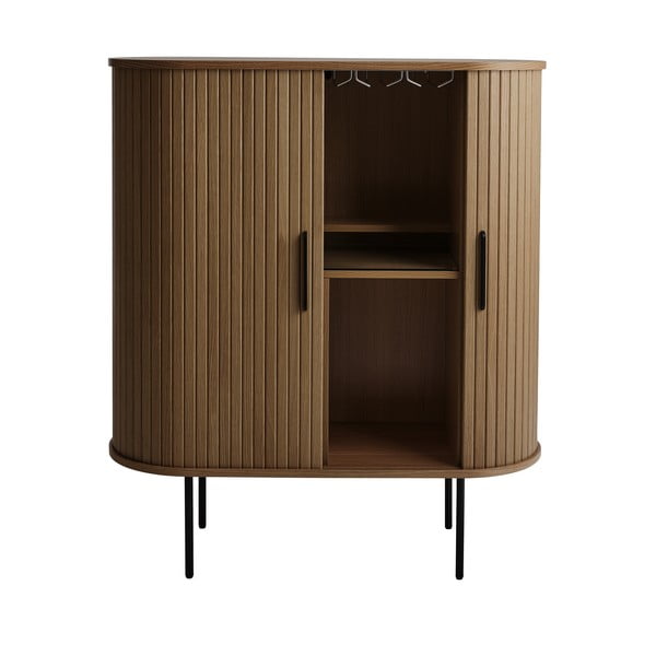 Brązowa szafka na wino w dekorze dębu z drzwiami przesuwnymi 100x118x40 cm Nola – Unique Furniture-image-2