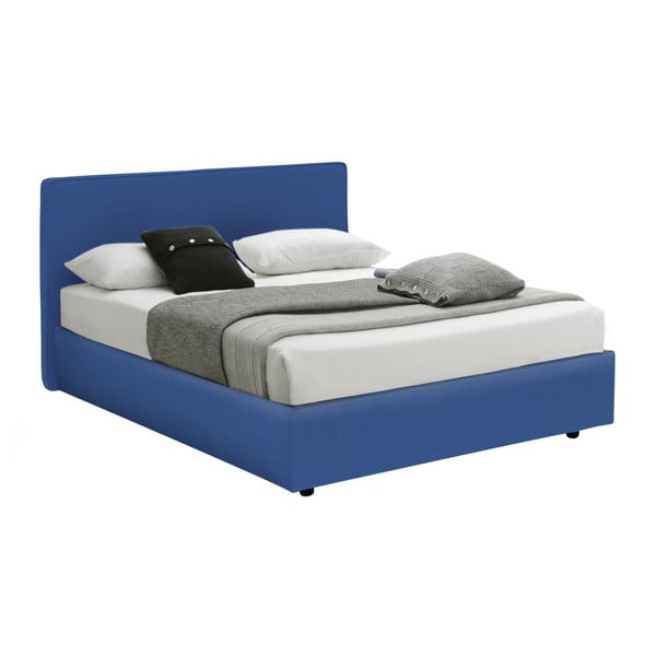 Niebieskie łóżko jednoosobowe ze schowkiem i materacem 13Casa Ninfea, 120x190 cm
