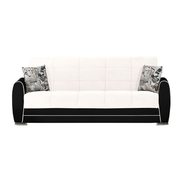Kremowo-czarna trzyosobowa sofa rozkładana ze schowkiem Esidra Rest