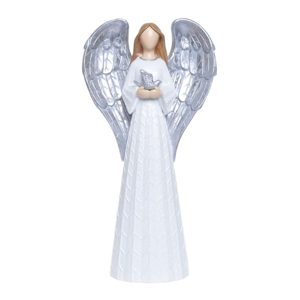 Dekoracyjna figurka anioła w białej i srebrnej barwie Ewax Angelito Con Paloma, wys. 25,8 cm