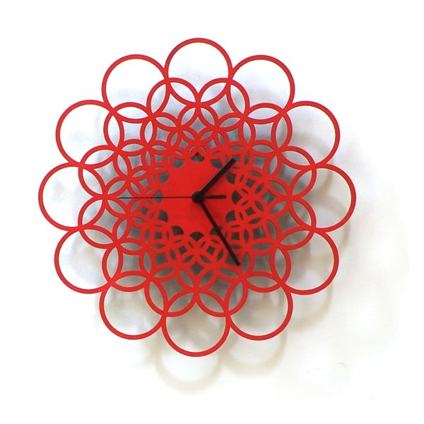 Zegar drewniany Rings, czerwony, 29 cm