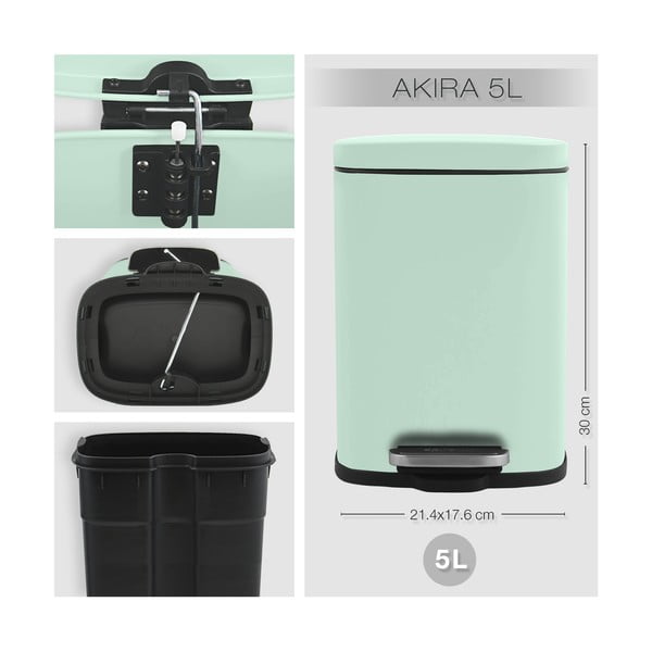 Miętowy stalowy kosz na śmieci z pedałem 5 l   Akira – Spirella-image-4