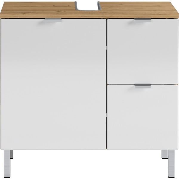 Biała szafka pod umywalkę z dekorem dębu Germania Mauresa, szer. 60 cm-image-2