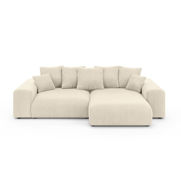 Kremowy sztruksowy rozkładany narożnik ze schowkiem (strona zmienna) Luma – Ropez