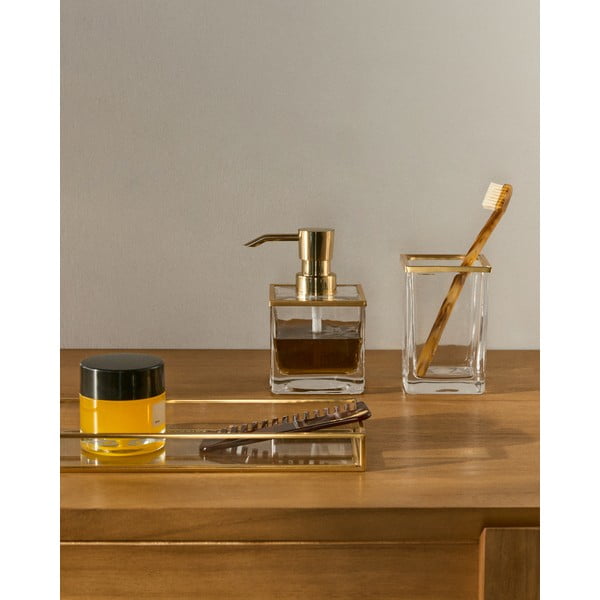 Szklany kubek na szczoteczki do zębów w kolorze złota Soanet – Kave Home-image-1