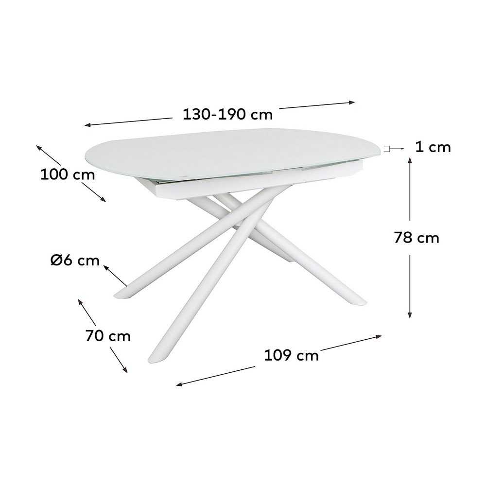 Biały rozkładany stół ze szklanym blatem 100x130 cm Yodalia – Kave Home (zdjęcie 3)
