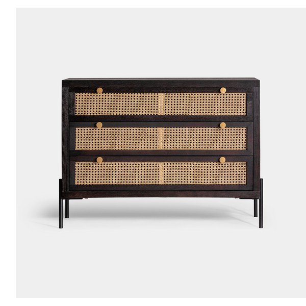 Czarno-naturalna niska komoda z litego drewna jodłowego 100x78 cm Kenia – Burkina