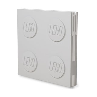 Jasnoszary kwadratowy notatnik z długopisem żelowym LEGO®, 15,9x15,9 cm