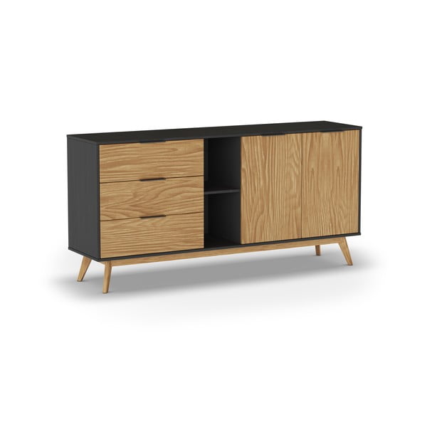 Czarno-naturalna niska komoda z drewna sosnowego 165x80 cm Lavis – Marckeric-image-3