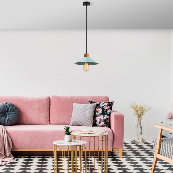 Turkusowa/w naturalnym kolorze lampa wisząca z metalowym kloszem ø 24 cm Manavgat – Opviq lights-image-3