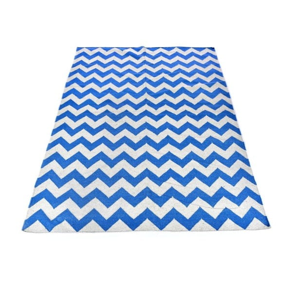 Dywan wełniany Geometry Zic Zac Sea Blue & White, 160x230 cm