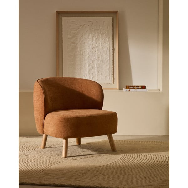 Fotel z tkaniny szenilowej w kolorze terakoty Ulit – Kave Home-image-1