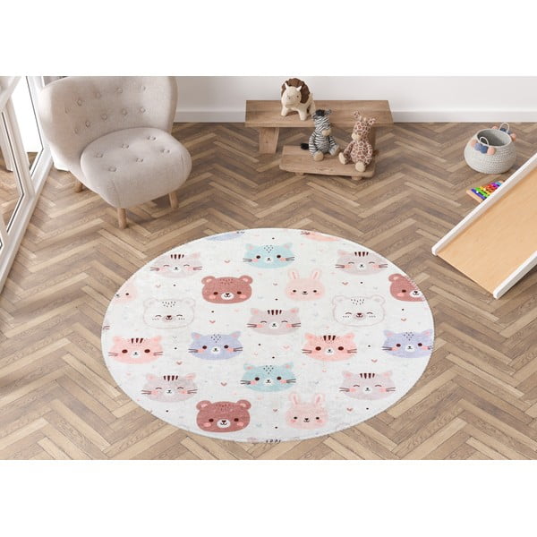 Dywan dziecięcy odpowiedni do prania w kolorze kości słoniowej ø120 cm Cute Animals – Vitaus-image-1