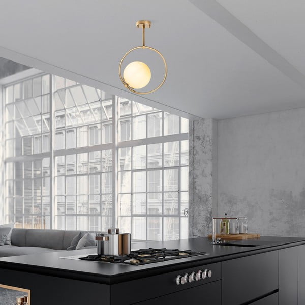 Biała/w kolorze mosiądzu lampa sufitowa ze szklanym kloszem 39x26 cm Dolunay – Opviq lights-image-3