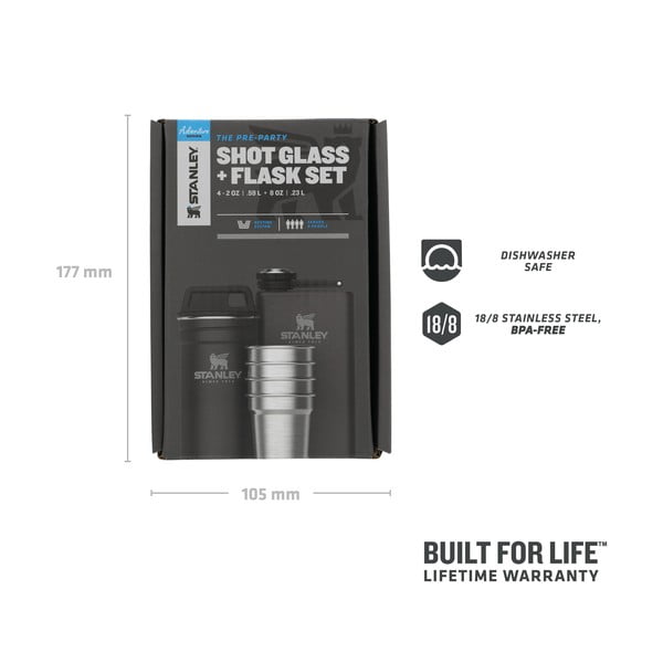 Czarny zestaw piersiówki i kieliszków 6 szt. ze stali nierdzewnej 250 ml Adventure Black – Stanley-image-1