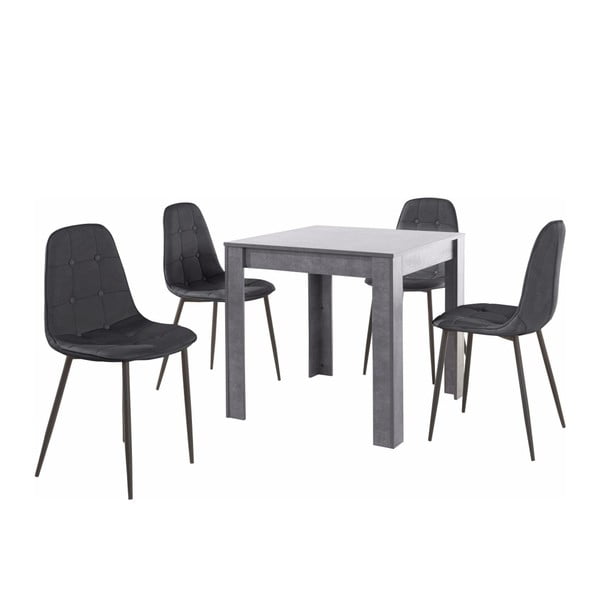 Komplet szarego stołu i 4 czarnych krzeseł Støraa Lori Lamar Duro