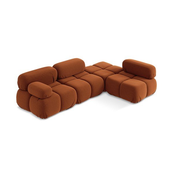 Pomarańczowy aksamitny narożnik modułowy (prawostronny) Lokua – Makamii-image-2