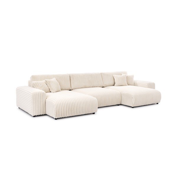 Kremowy sztruksowy rozkładany narożnik ze schowkiem (w kształcie litery U) Sarina – Ropez-image-3