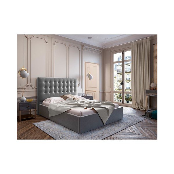 Szary zagłówek z aksamitnym obiciem Windsor & Co Sofas Athena, 140x120 cm-image-3