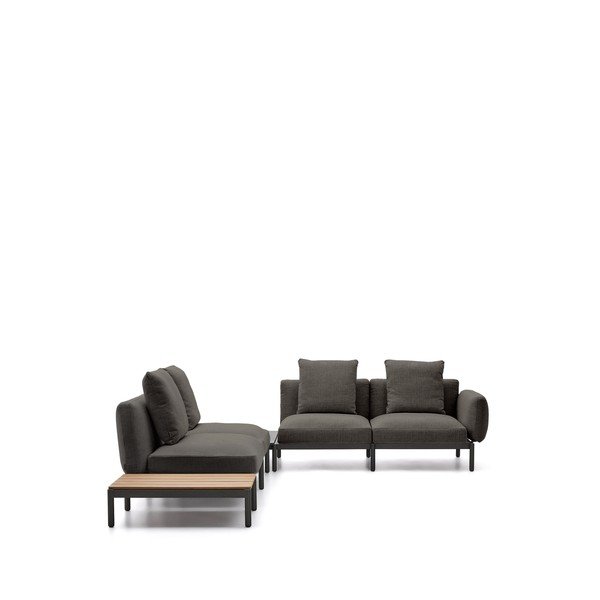 Ciemnoszara tapicerowana sofa ogrodowa (w kształcie litery L) Sorells – Kave Home-image-1